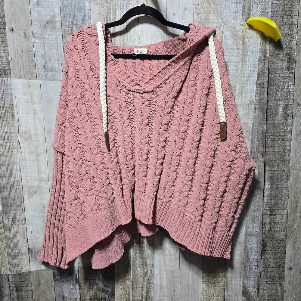 POL Mauve Cable Knit Chunky Oversized Hooded Sweater Large Fall Winter Comfy Coz